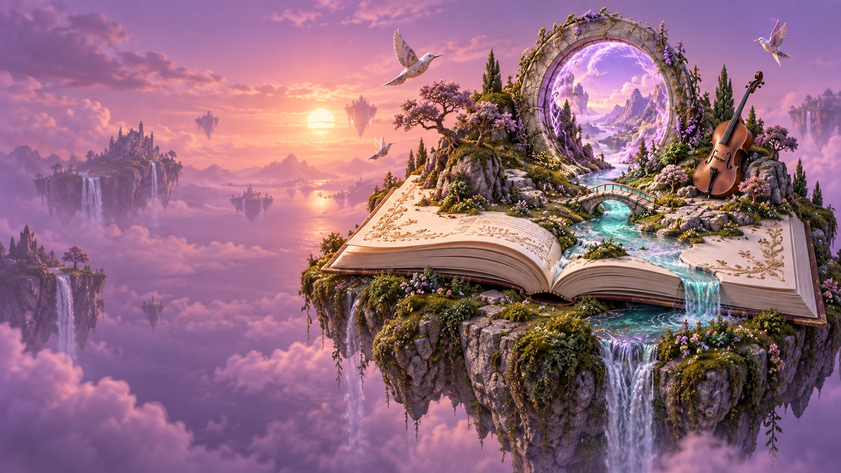 Wonder Atlas: a floating book island with a glowing doorway